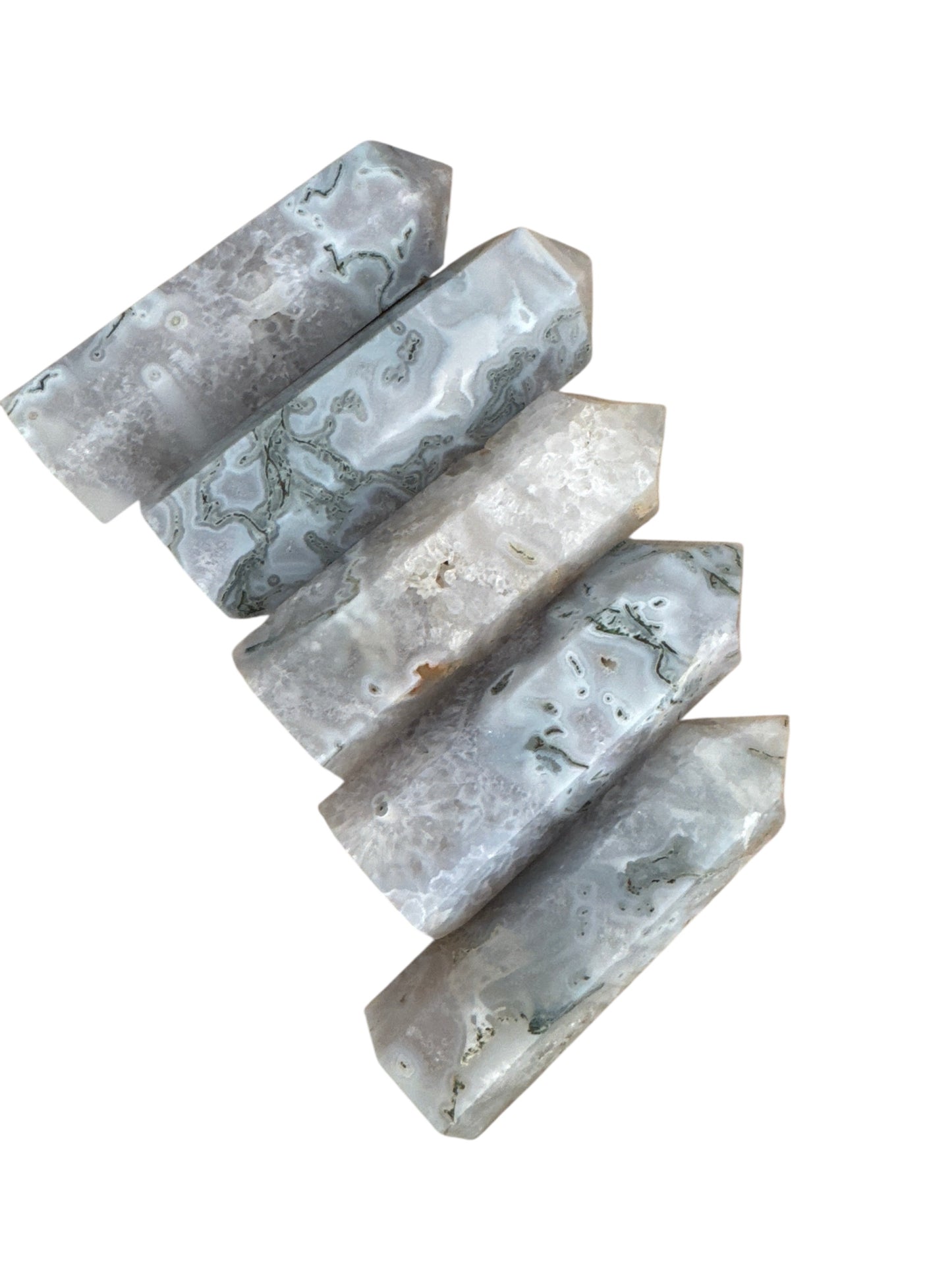 White Moss Agate Tower