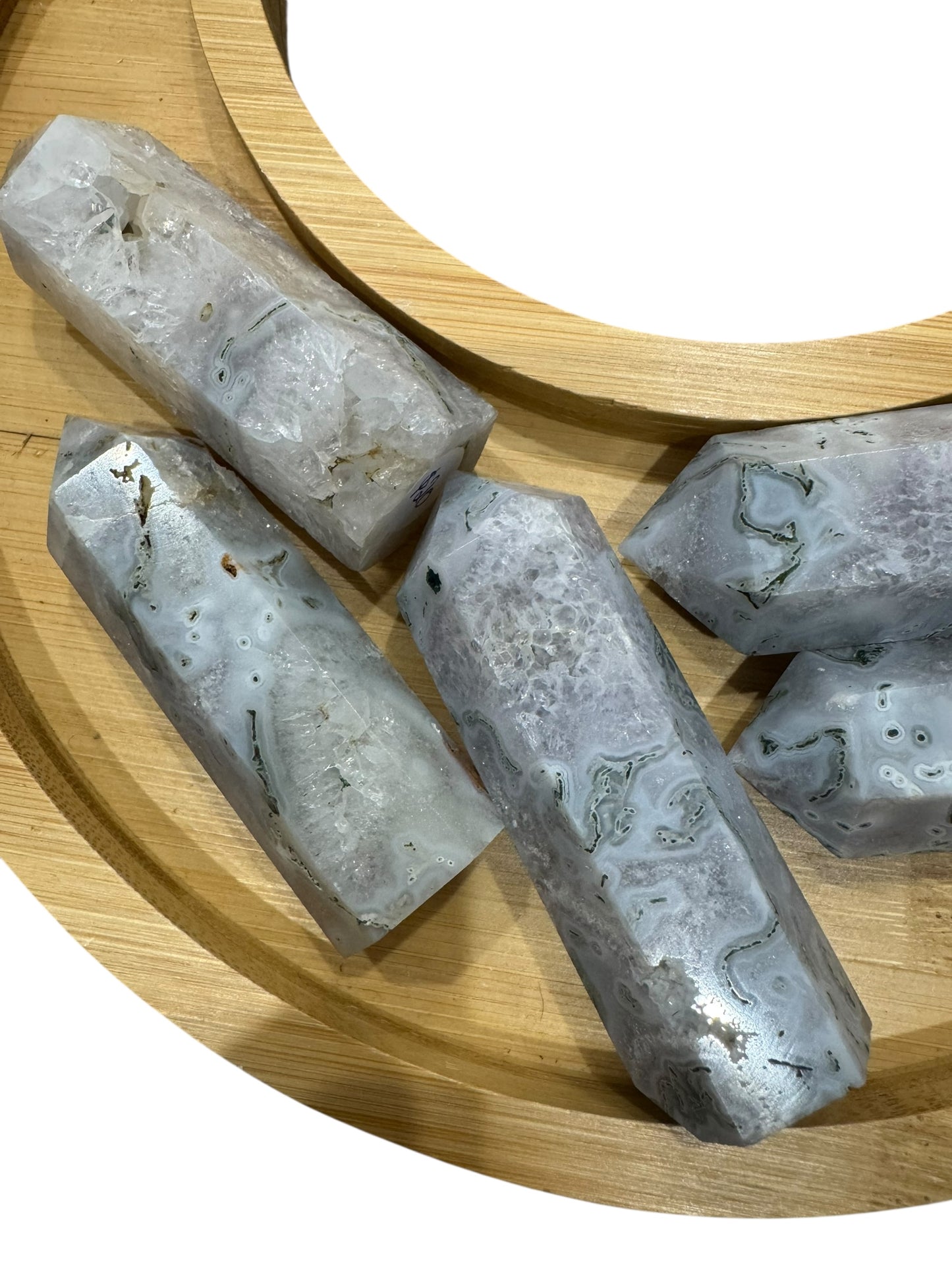 White Moss Agate Tower