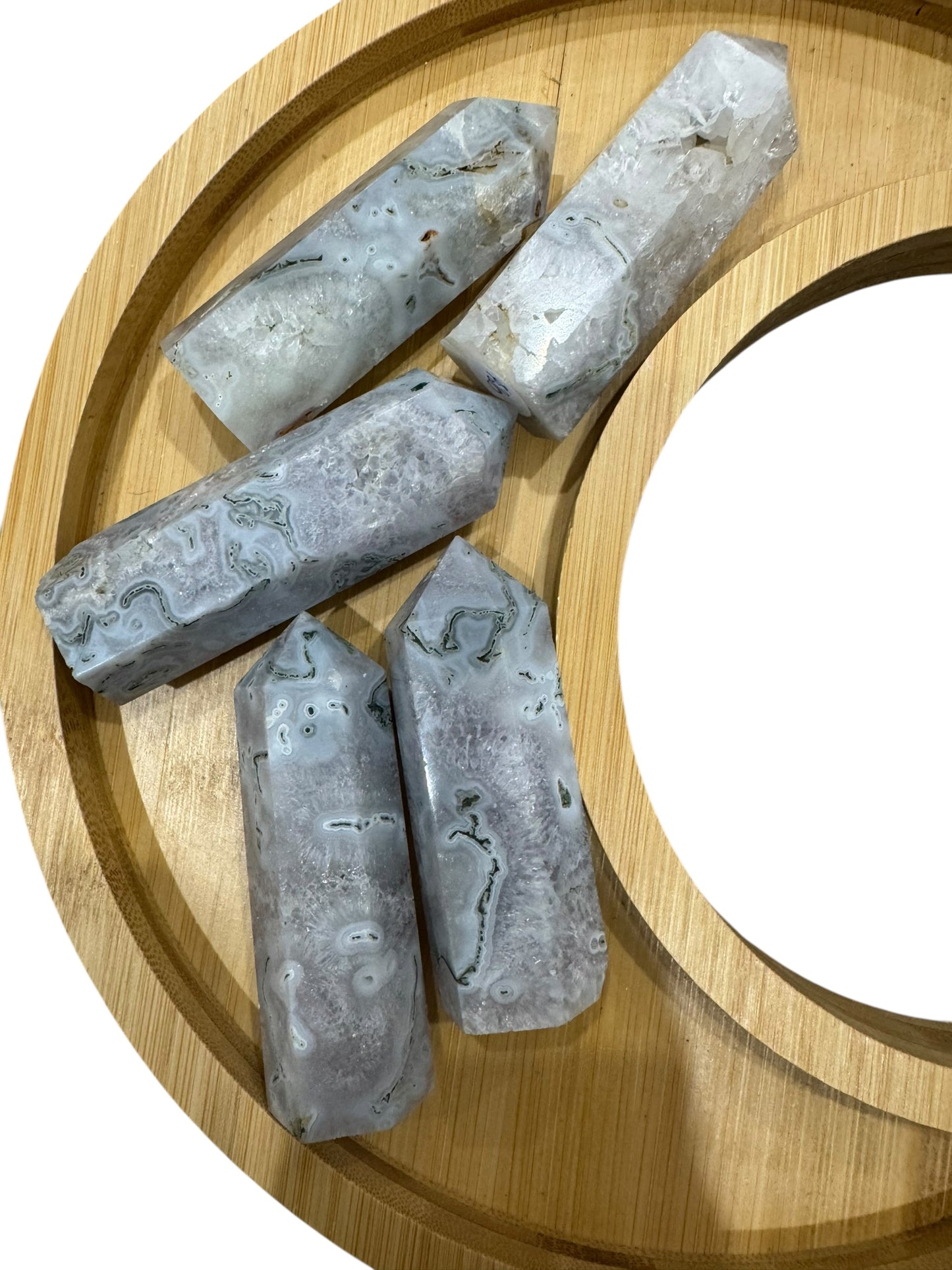 White Moss Agate Tower