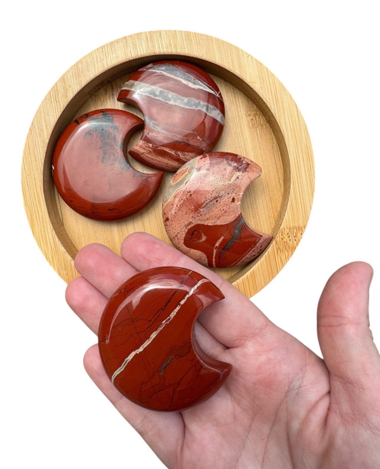 1pc RED JASPER MOON CRYSTAL CARVING Aus Seller
