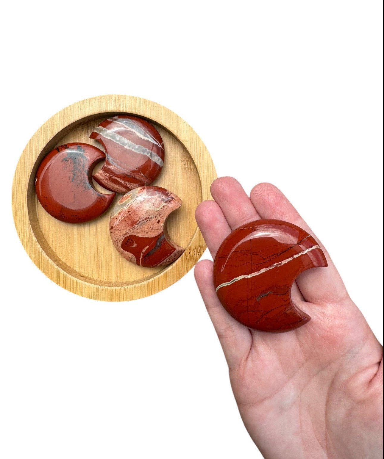 1pc RED JASPER MOON CRYSTAL CARVING Aus Seller